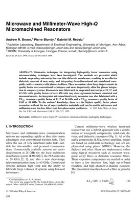 Microwave and Millimeter-Wave High-Q Micromachined Resonators