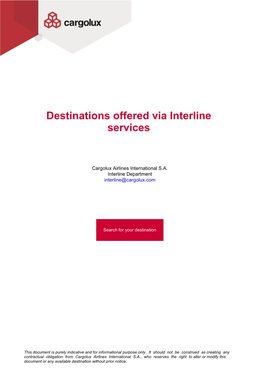 Destinations Offered Via Interline Services