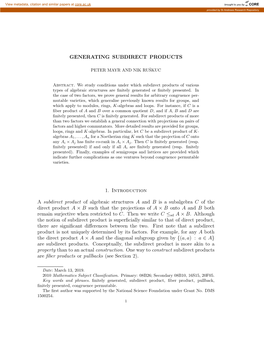 GENERATING SUBDIRECT PRODUCTS 1. Introduction A