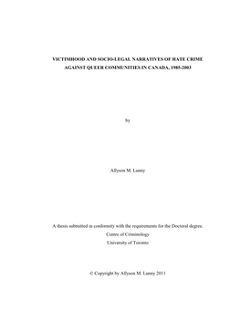 Victimhood and Socio-Legal Narratives of Hate Crime Against Queer Communities in Canada, 1985-2003