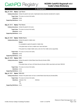 NCDR® Cathpci Registry® V4.4 Coder's Data Dictionary