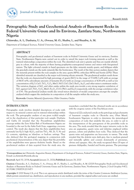 Petrographic Study and Geochemical Analysis of Basement Rocks in Federal University Gusau and Its Environs, Zamfara State, Northwestern Nigeria Chinwuko, A