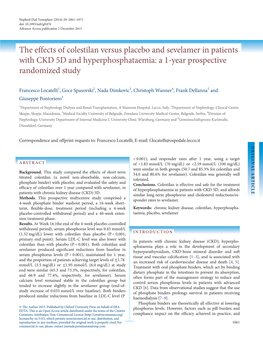 The Effects of Colestilan Versus Placebo and Sevelamer in Patients with CKD 5D and Hyperphosphataemia: a 1-Year Prospective Randomized Study