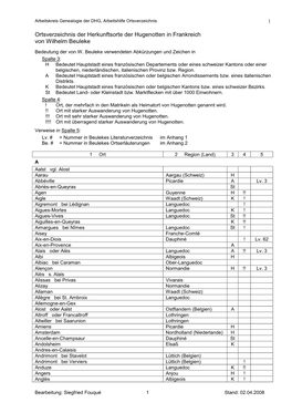 Ortsverzeichnis Der Herkunftsorte Der Hugenotten in Frankreich Von Wilhelm Beuleke