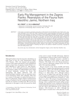 Early Pig Management in the Zagros Flanks: Reanalysis of the Fauna from Neolithic Jarmo, Northern Iraq