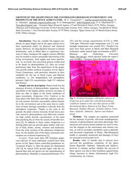 Growth of the Grapevines in the Controlled Greehouse Environment and Prospects of the Space Agriculture