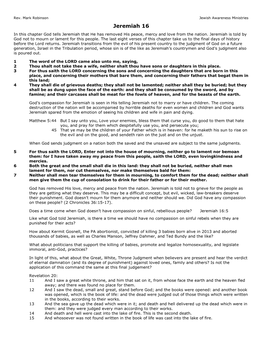 Jeremiah 16 in This Chapter God Tells Jeremiah That He Has Removed His Peace, Mercy and Love from the Nation