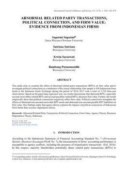 Abnormal Related Party Transactions, Political Connection, and Firm Value: Evidence from Indonesian Firms