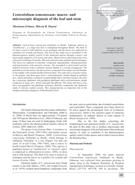 Centrolobium Tomentosum: Macro- and Microscopic Diagnosis of the Leaf and Stem Marianna Erbano and Márcia R