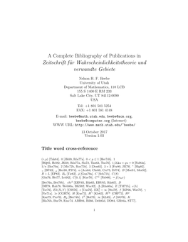 A Complete Bibliography of Publications in Zeitschrift Für Wahrscheinlichkeitstheorie Und Verwandte Gebiete