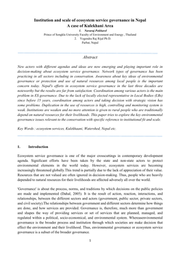 Institution and Scale of Ecosystem Service Governance in Nepal a Case of Kulekhani Area 1