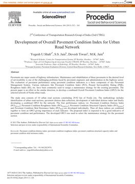 Development of Overall Pavement Condition Index for Urban Road Network