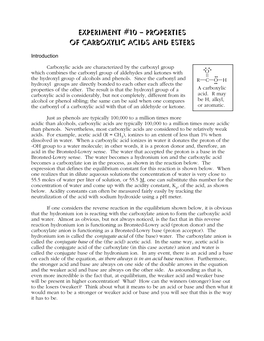 Experiment #10 – Properties of Carboxylic Acids and Esters