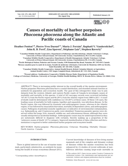 Causes of Mortality of Harbor Porpoises Phocoena Phocoena Along the Atlantic and Pacific Coasts of Canada