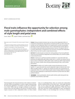 Floral Traits Influence the Opportunity for Selection Among Male Gametophytes: Independent and Combined Effects of Style Length and Petal Area