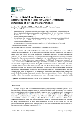 Access to Guideline-Recommended Pharmacogenomic Tests for Cancer Treatments: Experience of Providers and Patients