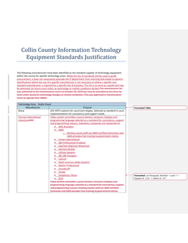 Collin County Information Technology Equipment Standards Justification