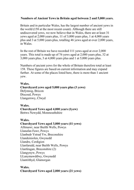 Ancient Yews in Britain Between the Ages of 2 and 5,000 Years