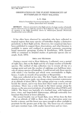 Observations on the Flight Periodicity of Butterflies in West Malaysia