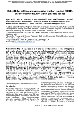 Natural Killer Cell Immunosuppressive Function Requires CXCR3-Dependent Redistribution Within Lymphoid Tissues