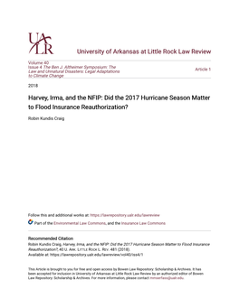 Harvey, Irma, and the NFIP: Did the 2017 Hurricane Season Matter to Flood Insurance Reauthorization?