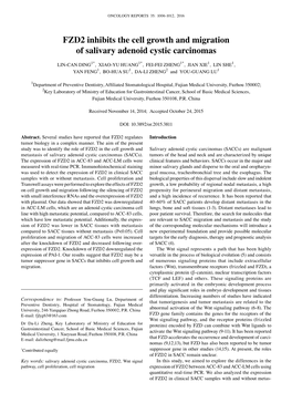 FZD2 Inhibits the Cell Growth and Migration of Salivary Adenoid Cystic Carcinomas