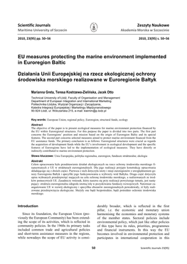 EU Measures Protecting the Marine Environment Implemented in Euroregion Baltic Działania Unii Europejskiej Na Rzecz Ekologiczne