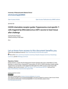 CXCR3 Chemokine Receptor Guides Trypanosoma Cruzi-Specific T-Cells Triggered by DNA/Adenovirus ASP2 Vaccine to Heart Tissue After Challenge