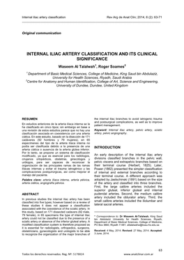 INTERNAL ILIAC ARTERY CLASSIFICATION and ITS CLINICAL SIGNIFICANCE Waseem Al Talalwah1, Roger Soames2