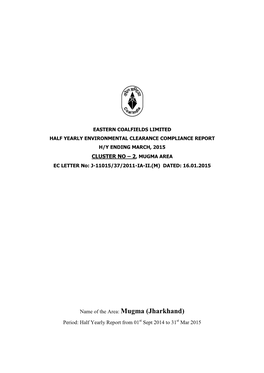 CLUSTER NO – 2, MUGMA AREA EC LETTER No: J-11015/37/2011-IA-II.(M) DATED: 16.01.2015