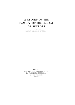 A Record of the Family of Debenham of Suffolk