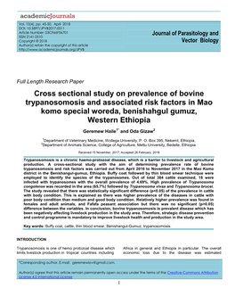 Cross Sectional Study on Prevalence of Bovine Trypanosomosis and Associated Risk Factors in Mao Komo Special Woreda, Benishahgul Gumuz, Western Ethiopia