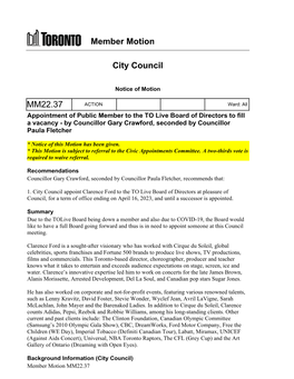 Member Motion City Council MM22.37