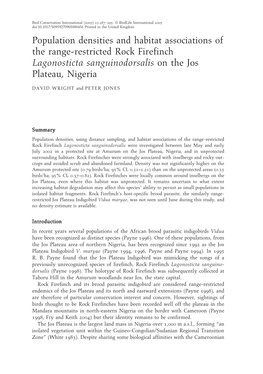 Population Densities and Habitat Associations of the Range-Restricted Rock Firefinch Lagonosticta Sanguinodorsalis on the Jos Plateau, Nigeria