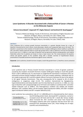 Laron Syndrome- a Disorder Associated with a Reduced Risk of Cancer: a Review on the Molecular Aspects