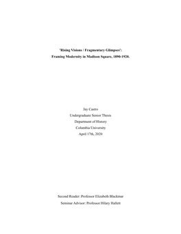 Framing Modernity in Madison Square, 1890-1920