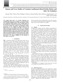 'Ray Studies of Uraniumâ•ﬁlanthanumâ•'Mixed Oxides