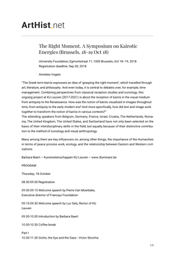 The Right Moment. a Symposium on Kairotic Energies (Brussels, 18-19 Oct 18)