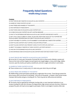 Frequently Asked Questions: Wildlife Killing Contests