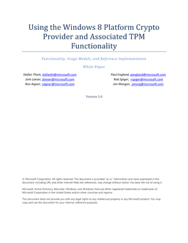 Using the Windows 8 Platform Crypto Provider and Associated TPM Functionality