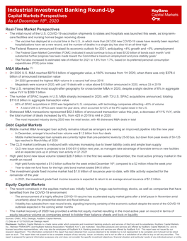 Industrial Investment Banking Round-Up Capital Markets Perspectives As of December 18Th, 2020