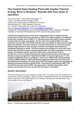 The Central Solar Heating Plant with Aquifer Thermal Energy Store in Rostock - Results After Four Years of Operation