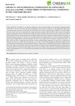 CHEMICAL and NUTRITIONAL COMPOSITION of COPAO FRUIT (Eulychnia Acida Phil.) Under Three Environmental Conditions in the Coquimbo Region