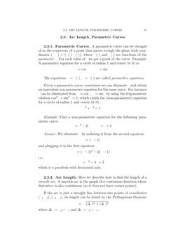 2.3. Arc Length, Parametric Curves 2.3.1. Parametric Curves. a Parametric Curve Can Be Thought of As the Trajectory of a Point T