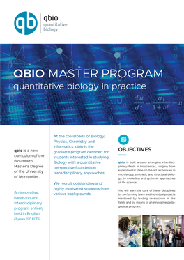 Qbio Master Program Quantitative Biology in Practice