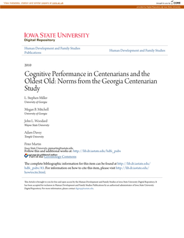 Cognitive Performance in Centenarians and the Oldest Old: Norms from the Georgia Centenarian Study L