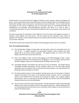 Draft Declaration of the Fundamental Principles for the New Egyptian State