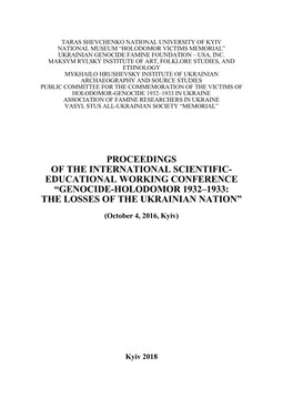 Genocide-Holodomor 1932–1933: the Losses of the Ukrainian Nation”