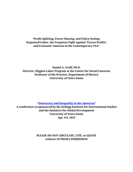 “Profit Splitting, Power Sharing, and Policy Setting: Organized Labor, the Forgotten Fight Against ‘Excess Profits,’ and Economic Amnesia in the Contemporary USA”