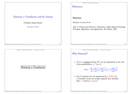 Rational Z-Transforms and Its Inverse Reference